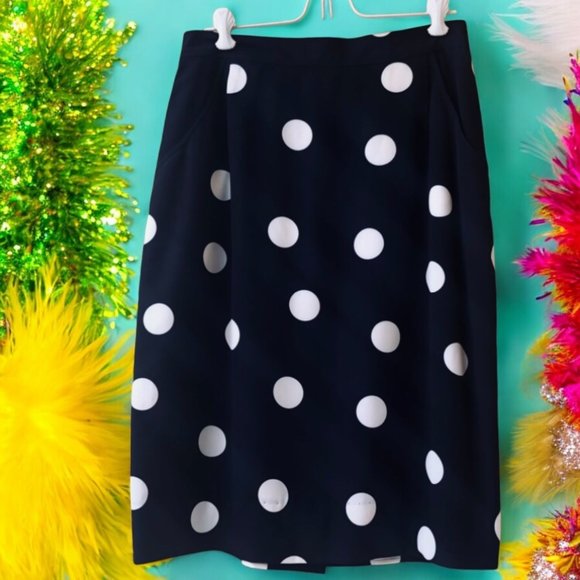 Liz Claiborne Vintage 80's Skirt Black & White Polka Dot Lined Womens 12